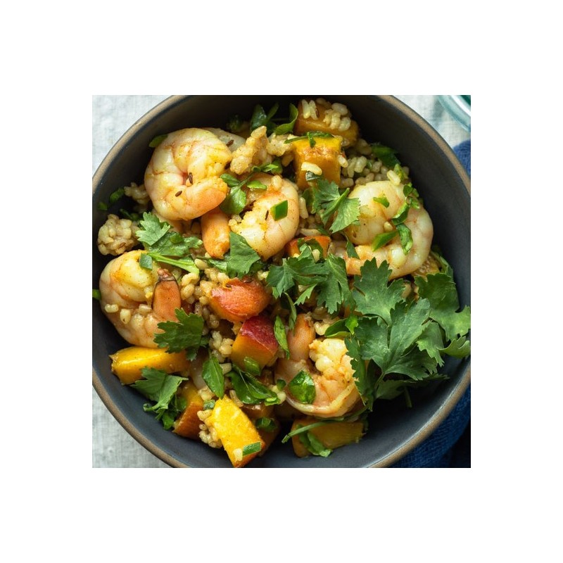 Wok de crevettes et nectarines