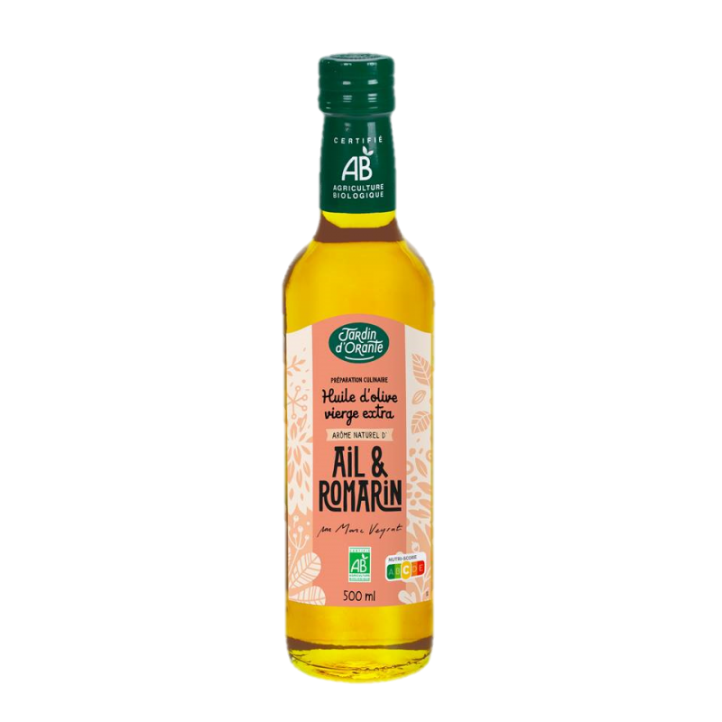 Huile d'olive Bio vierge extra saveur Ail et Romarin Jardin d'Orante