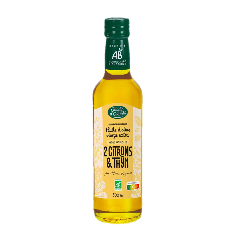 Huile d'olive Bio vierge extra saveur Thym et 2 Citrons Jardin d'Orante Huile d'olive Bio vierge extra saveur Thym et 2 Citrons Jardin d'Orante